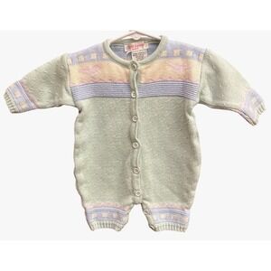 Petit Faune Paris Mint Pastel Knit Romper French Vintage Baby Outfit Unisex 6-9M